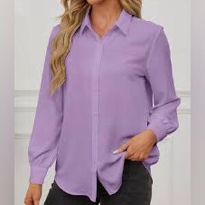 Tildon Light Violet Button-Down Silky Soft Long-Sleeve Blouse